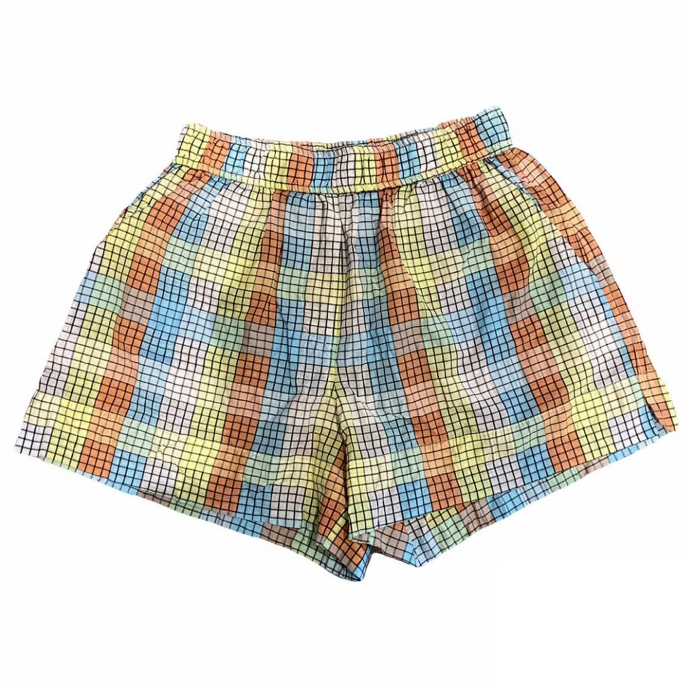 GANNI Checkered Cotton-Blend Seersucker Shorts